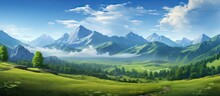 In The Summer As I Travel The Light Shines Upon A Breathtaking Landscape With A Background Of Lush Green Trees Flowing Grass And Majestic Mountains Covered In A Deep Shade Of Blue All Under 