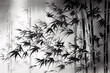Japanische Tuschezeichnung einer meditativen Zen Landschaft mit Bambus in schwarz weiß rot