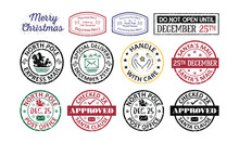 Collection Of North Pole Post Santa Rubber Stamp Badge, Seal, Postmark Designs On White Background