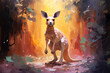 illustration of a painting of a kangaroo in nature