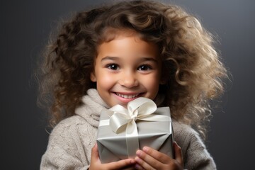 Wall Mural - curly smiling girl with gift