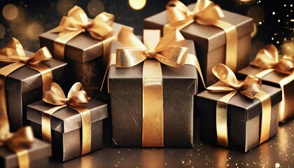 Poster - Black and golden gift box with ribbon