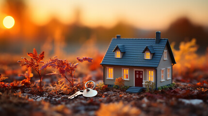 Poster - house in autumn HD 8K wallpaper Stock Photographic Image 