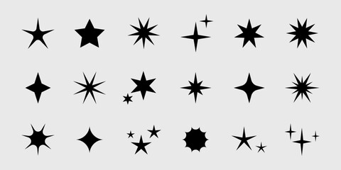 vector retro set of futuristic sparkle star icons. y2k abstract signs. collection of star shapes. ab