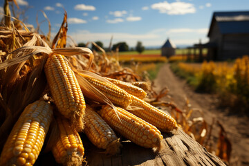 Poster - An image of a rural cornfield with a wooden fence in the foreground, depicting the charm of agrarian life.  