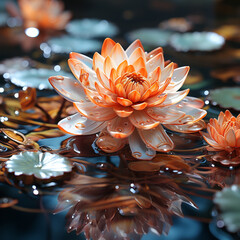 Poster - A mesmerizing view of lily pads with their circular leaves creating delicate patterns on the mirror-like water. 