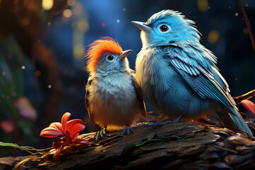 Aufkleber - An emotional portrayal of a parent bird gently nudging and encouraging its hatchling to hatch successfully.  