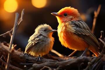 Poster - A touching scene of a parent bird looking on as its hatchling emerges, showcasing the bond between generations.  