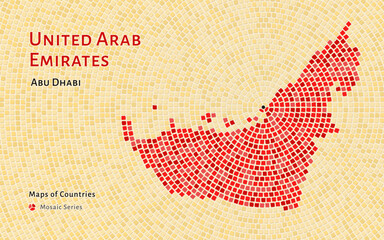 United Arab Emirates Red Map with a capital of Abu Dhabi Shown in a Mosaic Pattern