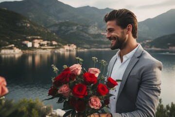 Wall Mural - person with a bouquet of flowers