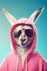 Sticker - A llama wearing stylish sunglasses and a cute pink hoodie. Perfect for adding a touch of fun and personality to any project