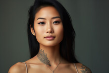 Generative Ai Photo Of Beautiful Charming Asian Woman With Tattoo On Her Body