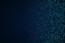 Blue, Bright Digital Data Matrix Of Binary Code Numbers Isolated On A Dark Blue Background With Space For Text On The Left Side. Technology, Coding, Or Big Data Concept. Vector Illustration