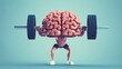 © AIExplosion - 3D style human brain cartoon lifting weights. The concept of mental health, memory and brain training. Generative AI
