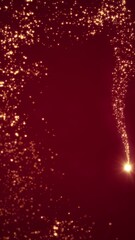 Wall Mural - loop animation of a luminous christmas shooting star with a tail of golden particles on red backgrou