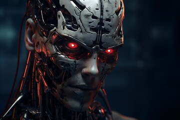 Leinwandbilder - Scary cyborg face that will end the humanity, devil like, with empty copy space Generative AI 