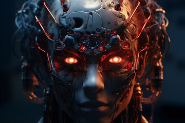 Leinwandbilder - Scary cyborg face that will end the humanity, devil like, with empty copy space Generative AI 