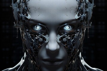 Leinwandbilder - Scary cyborg face that will end the humanity, devil like, with empty copy space Generative AI 