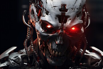 Leinwandbilder - Scary cyborg face that will end the humanity, devil like, with empty copy space Generative AI 