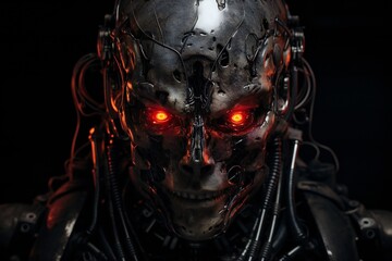 Leinwandbilder - Scary cyborg face that will end the humanity, devil like, with empty copy space Generative AI 