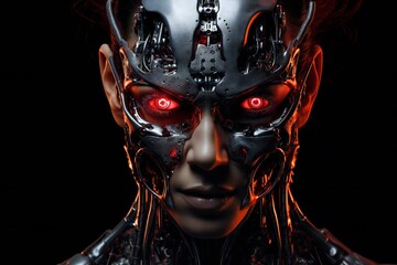 Leinwandbilder - Scary cyborg face that will end the humanity, devil like, with empty copy space Generative AI 