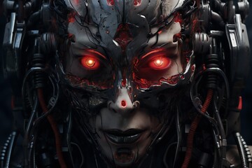 Leinwandbilder - Scary cyborg face that will end the humanity, devil like, with empty copy space Generative AI 