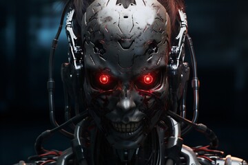 Leinwandbilder - Scary cyborg face that will end the humanity, devil like, with empty copy space Generative AI 