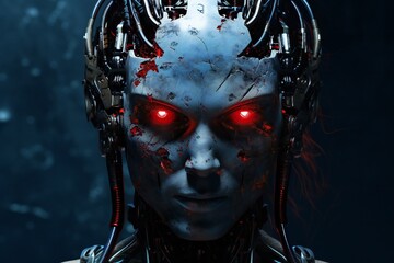 Leinwandbilder - Scary cyborg face that will end the humanity, devil like, with empty copy space Generative AI 