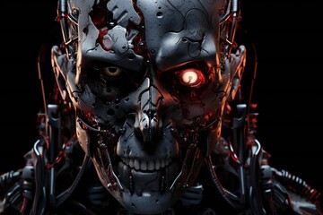 Leinwandbilder - Scary cyborg face that will end the humanity, devil like, with empty copy space Generative AI 