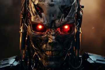 Leinwandbilder - Scary cyborg face that will end the humanity, devil like, with empty copy space Generative AI 