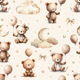 Fototapeta Dziecięca - Cute plush Teddy Bear Doll Seamless Pattern.