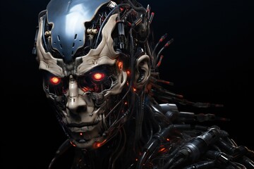 Leinwandbilder - Scary cyborg face that will end the humanity, devil like, with empty copy space Generative AI 
