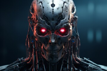 Leinwandbilder - Scary cyborg face that will end the humanity, devil like, with empty copy space Generative AI 
