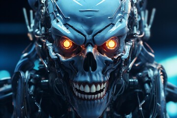 Leinwandbilder - Scary cyborg face that will end the humanity, devil like, with empty copy space Generative AI 