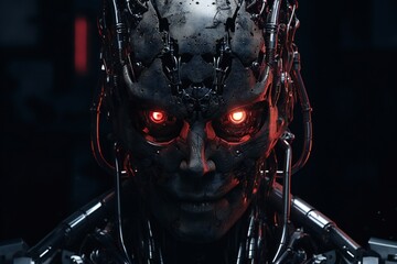 Leinwandbilder - Scary cyborg face that will end the humanity, devil like, with empty copy space Generative AI 