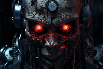 Leinwandbilder - Scary cyborg face that will end the humanity, devil like, with empty copy space Generative AI 