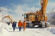 © nataliya_ua - winter snow removal from roads,services workers sweep snow from road ,bulldozer clearing snow