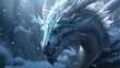 Blue frost giant dragon with scales on winter background