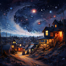 Rustic Landscape With A Starry Sky