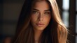 Close up group of Beautiful model girl with shiny brown and straight long hair