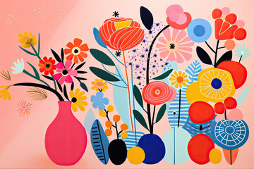 Wall Mural - Flower bouquet. Vector illustration in flat style. Floral background. 
