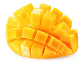 Fototapeta Dmuchawce - tasty mango slices isolated on the white background. Clipping path
