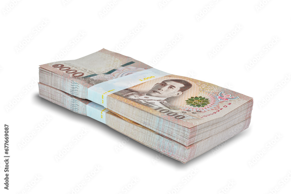 New Thai Banknote 1000 baht 2 stacking isolated on white background ...