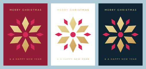 Wall Mural - christmas card design with geometric festive star illustration. set of christmas cards with golden s