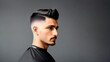 Man with short fringe up hairstyle - profile view