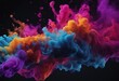 Splash of color paint water or smoke on dark background abstract pattern