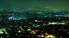 Aerial Lockdown Shot Of Fireworks In Residential Illuminated City At Night - Culver City, California