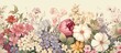 The vintage floral wallpaper with a retro background pattern depicts a vibrant garden in full bloom showcasing the various colors of summer flowers as the sun sets against the backdrop of th