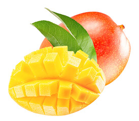 Wall Mural - tasty mango with slices isolated on the white background. Clipping path