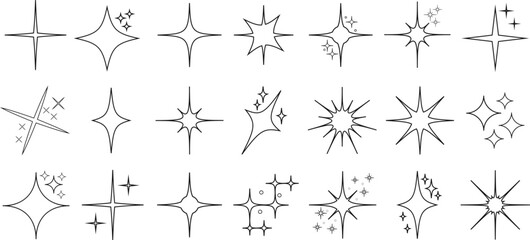 Shine stars shape icons, sparkling, christmas celebration symbols. Glow shiny icons for party or greeting cards. Vector illustration